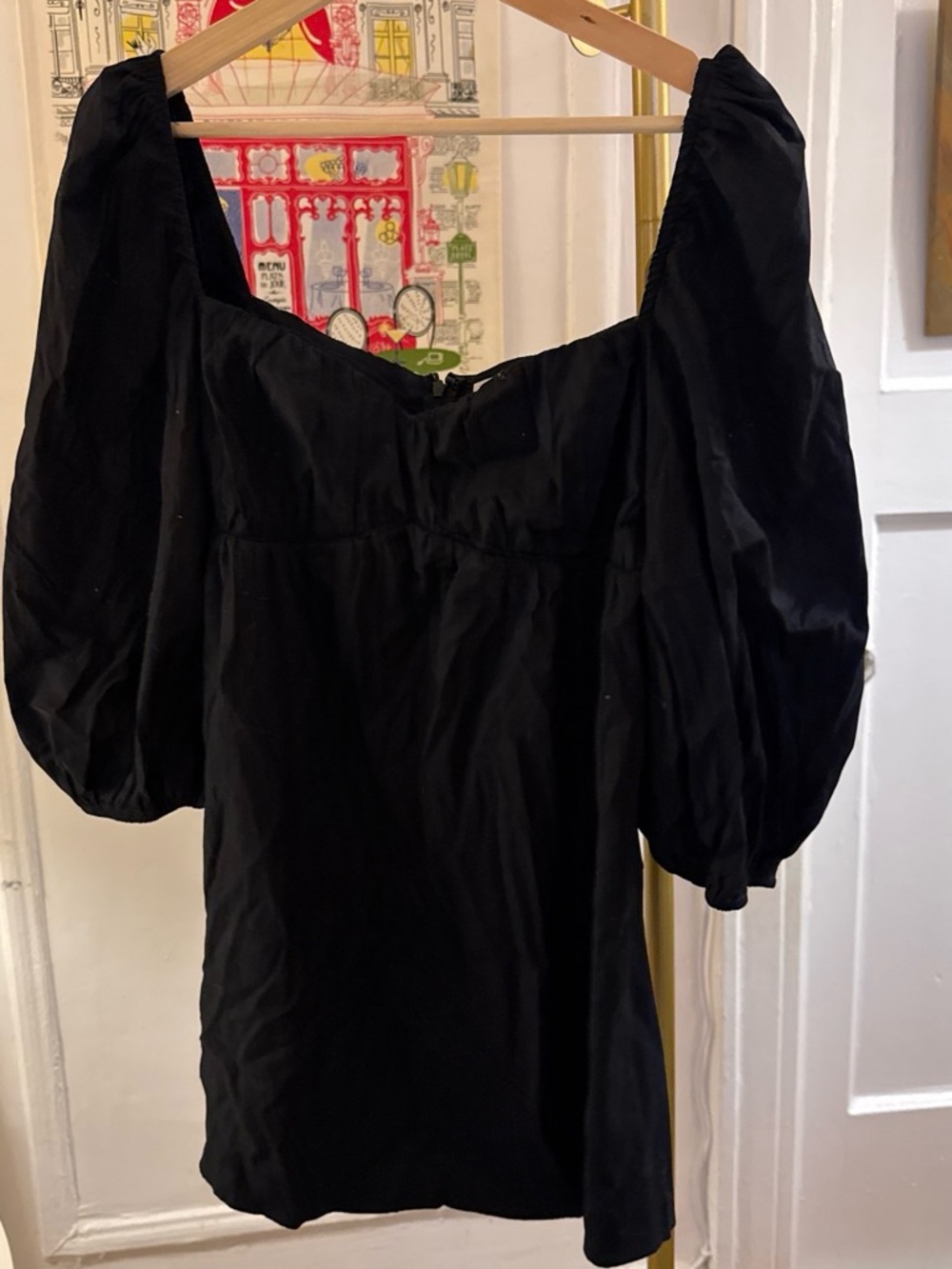 Reformation Black Puff-Sleeve Mini Dress